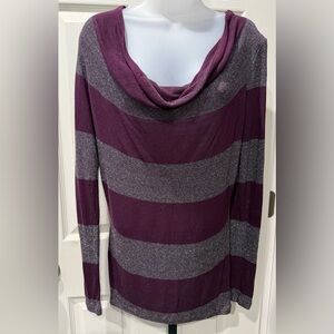 Splendid Sparkly Purple and Silver Striped Cowl Neck Sweater